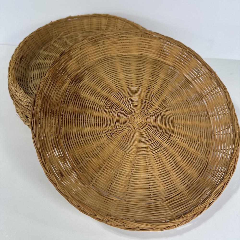 Vintage Wicker Paper Plate Holders Set of 7 Boho Rattan Round Basket 9"‎
